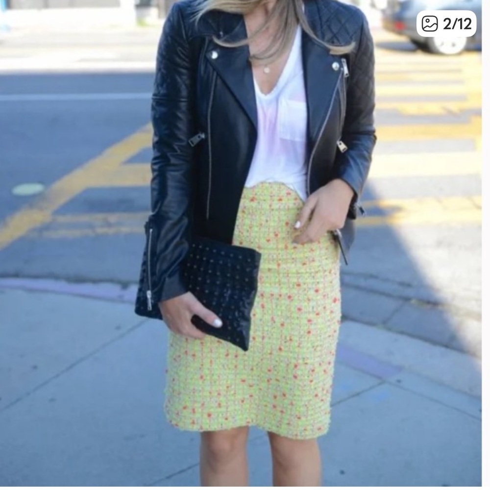 J. Crew Yellow Tweed Lined Pencil Skirt size 12